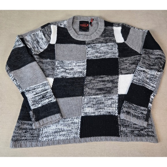 Yoki New York Sweater Collection Knit Patchwork Gray Black White M SNAG - Picture 1 of 9